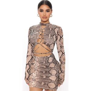 FashionNova Brandy Mesh Mini Dress - Brown/combo Size Large NWT